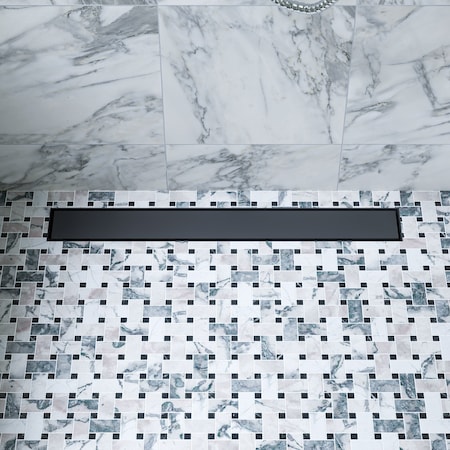 Alfi Brand 24" Black Matte Stainless Steel Linear Shower Drain with Solid Cover ABLD24B-BM